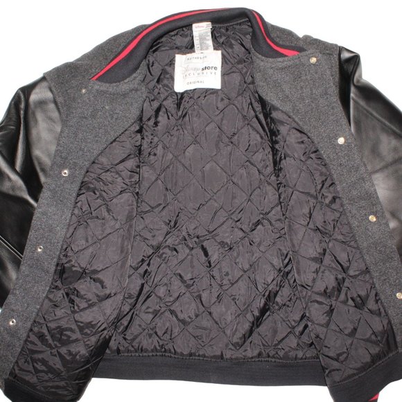 Vintage Men Disney XXL Mickey Mouse Embroidered Varsity Blk Wool Leather Jacket - Picture 5 of 9